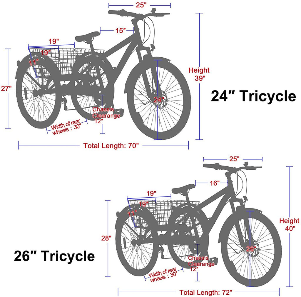 VANELL Adult Mountain Tricycle, 7 Speed MTB Three Wheel Trike Bike Bicycle LarBasket for Men/Women/Seniors/Youth
