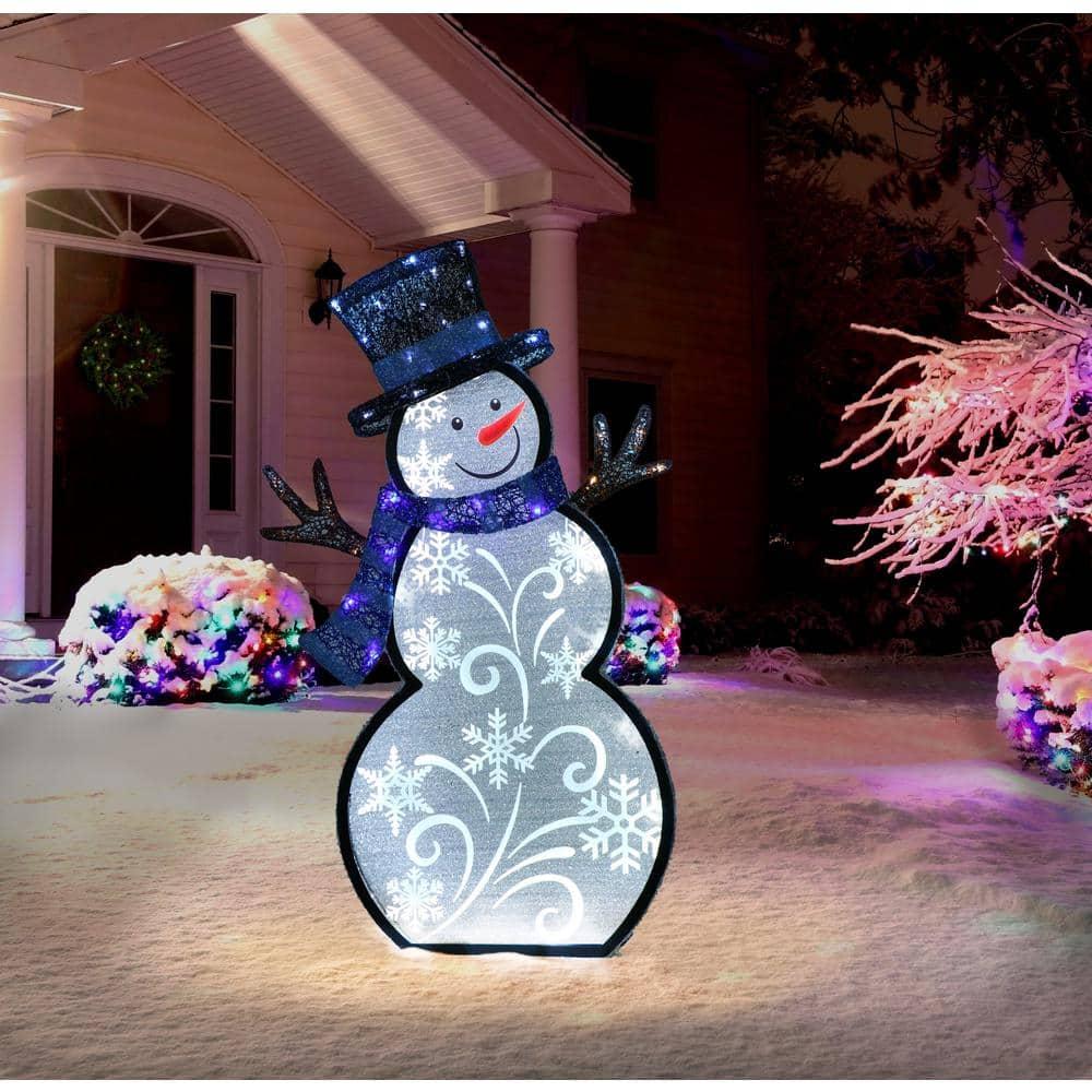 30 in. Lighted Outdoor Snowman with 137 LED Lights, White/Blue/Black