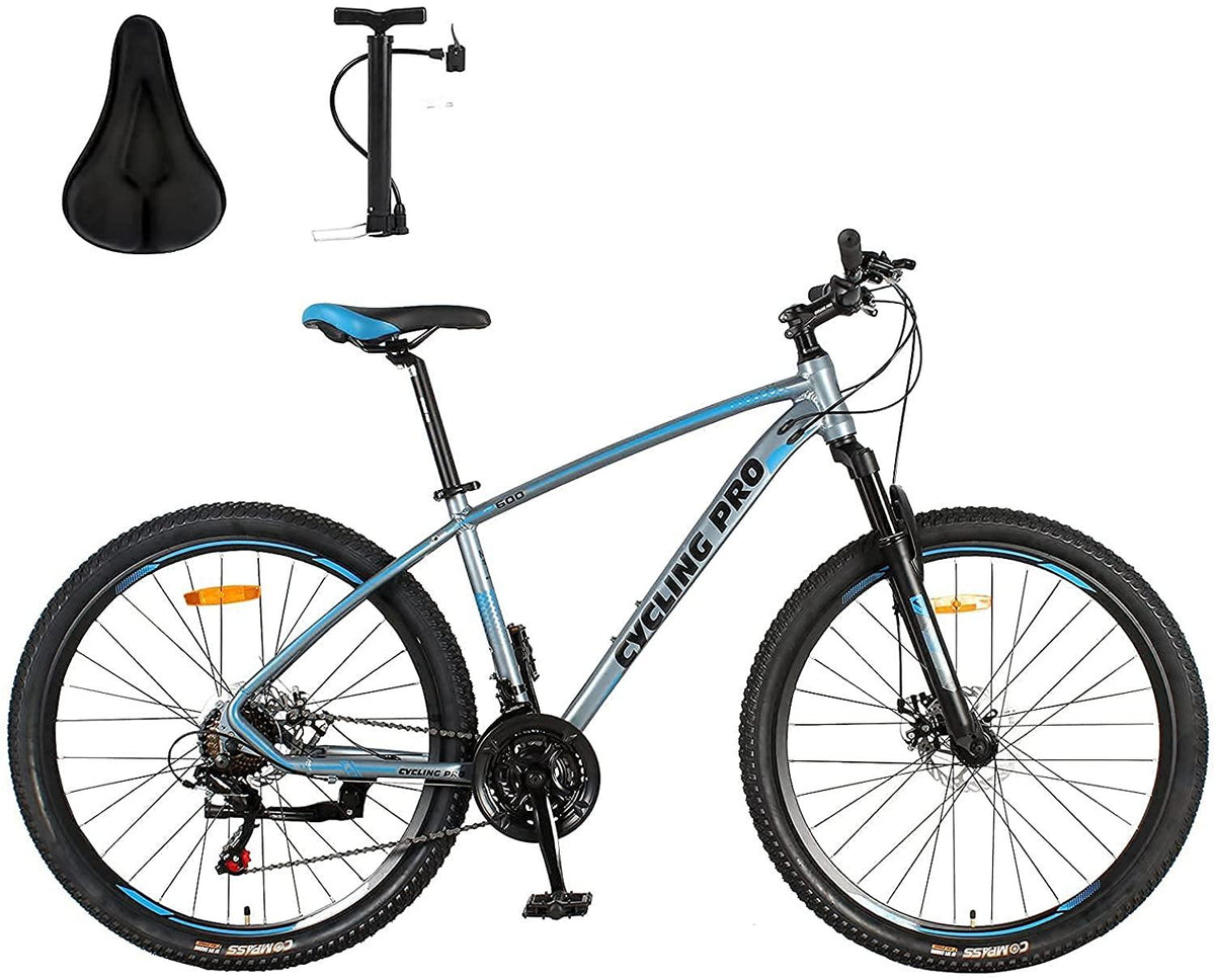 AMOWARE Mountain Bike for Adults, 17 Inch Aluminum Frame Size, 21 Speeds, 27.5-Inch Wheels,Full Suspension Disc Brake, Front and Rear Brakes