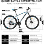 AMOWARE Mountain Bike for Adults, 17 Inch Aluminum Frame Size, 21 Speeds, 27.5-Inch Wheels,Full Suspension Disc Brake, Front and Rear Brakes