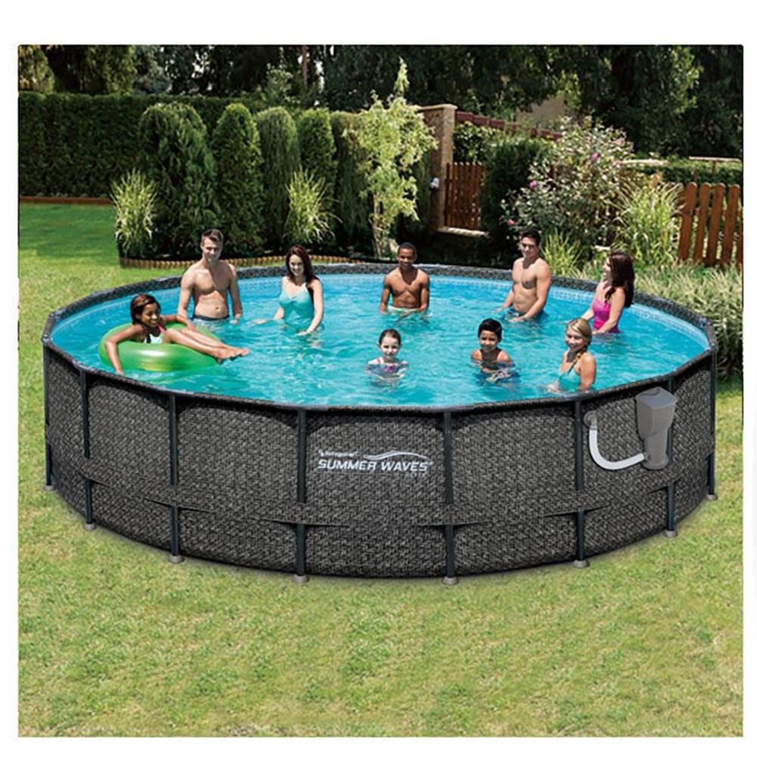 Summer Waves Elite P4A01848B 18ft x 48in Above Ground Frame Outdoor Swimming Pool Set w/ Pump, Pool Cover, Ladder, Ground Cloth,