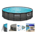 Summer Waves Elite P4A01848B 18ft x 48in Above Ground Frame Outdoor Swimming Pool Set w/ Pump, Pool Cover, Ladder, Ground Cloth,