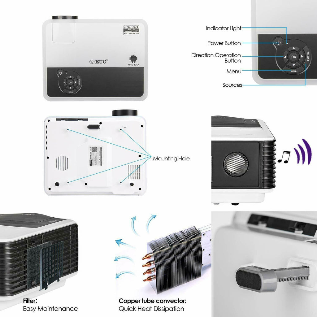 eug 6000lms 1080p projector full hd home theater movie party video xbox game tv