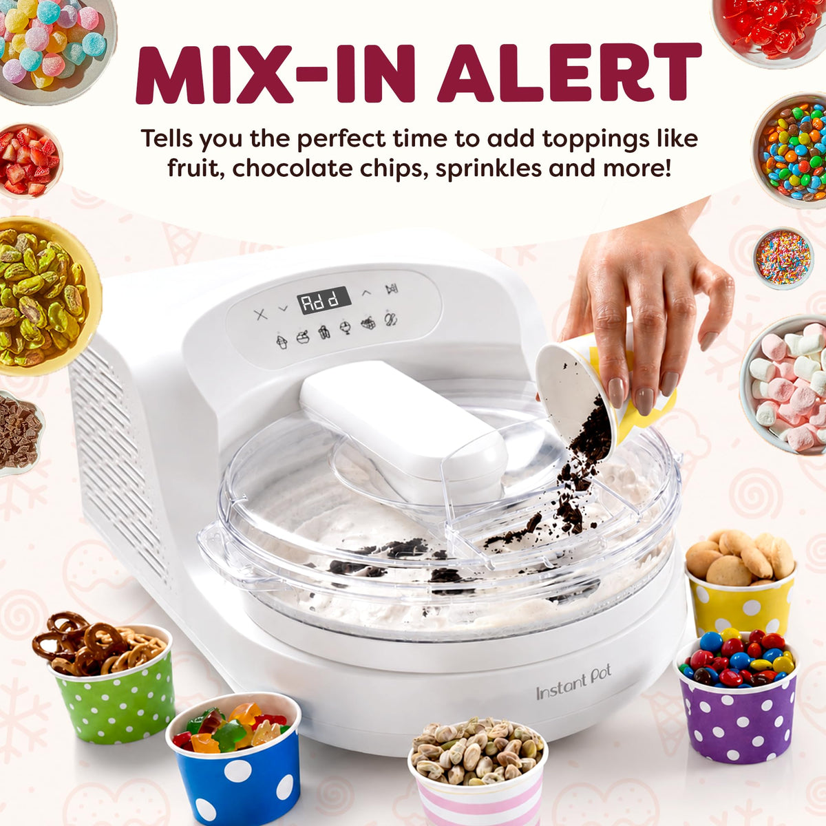 Chill Ice Cream Maker with ‑In Compressor, No Pre‑Freezing, Real Ice Cream in Minutes*, Gelato, Sorbet, Rolled, Non‑Dairy, Mix‑Ins, Easy Clean Up, Quiet, Makes Up to 2 Pints