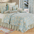 C&amp;F Home Natural Shells Blue Cream Tan Stripes Coastal Tropical Beach House Oceans Twin Quilt Cotton Reversible Bedspread Coverlet Coastal Beach Theme