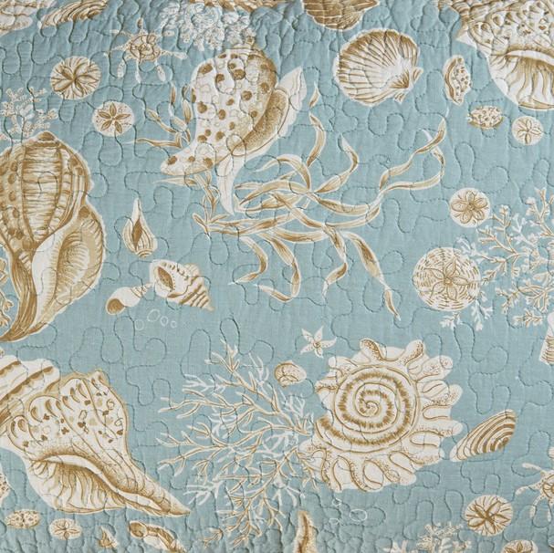 C&amp;F Home Natural Shells Blue Cream Tan Stripes Coastal Tropical Beach House Oceans Twin Quilt Cotton Reversible Bedspread Coverlet Coastal Beach Theme