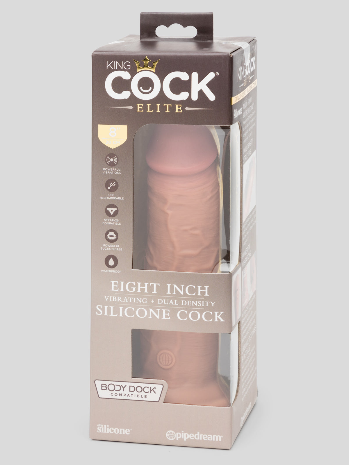 King Cock Elite Dual-Density Vibrating Realistic Dildo Flesh Tan 8 Inch, Flesh Tan