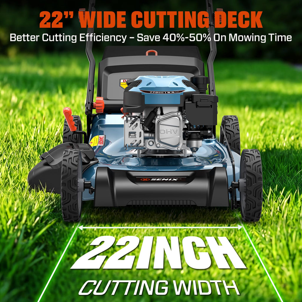 Gas Lawn Mower, 22" Self Propelled Gas Powered Lawnmower with 170cc OHV 4-Cycle Engine, 3-in-1 Walk-Behind Push Lawn Mower, 6-Position Height Adjustment