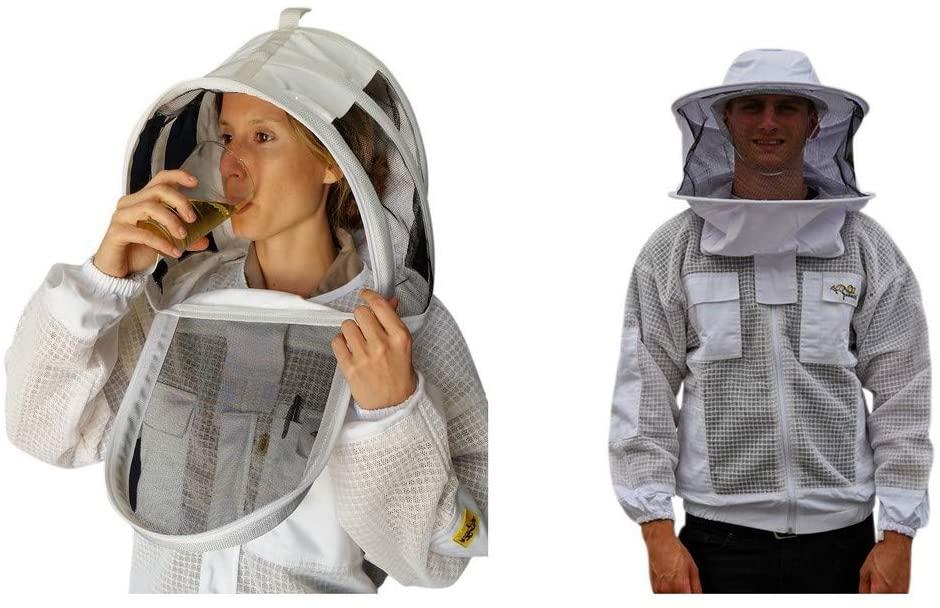 oz armour beekeeping ventilated jacket ultra cool 3 layers mesh with 2 hoods fencing and round brim hat (xx-large)