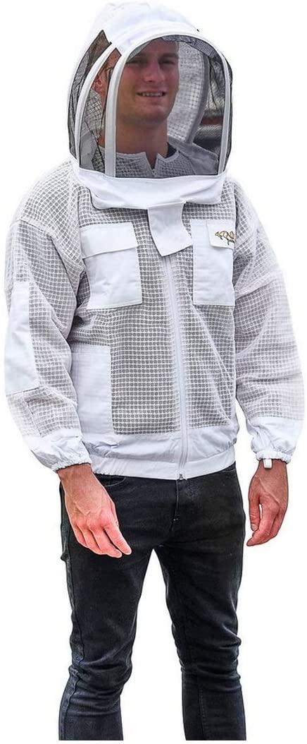 oz armour beekeeping ventilated jacket ultra cool 3 layers mesh with 2 hoods fencing and round brim hat (xx-large)