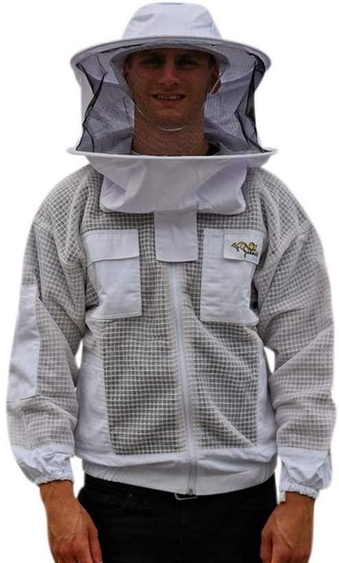 oz armour beekeeping ventilated jacket ultra cool 3 layers mesh with 2 hoods fencing and round brim hat (xx-large)