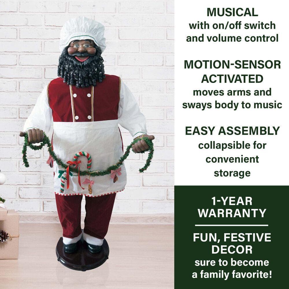 58 in. Christmas African American Dancing Baking Santa with Apron and Cookie