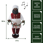58 in. Christmas African American Dancing Baking Santa with Apron and Cookie