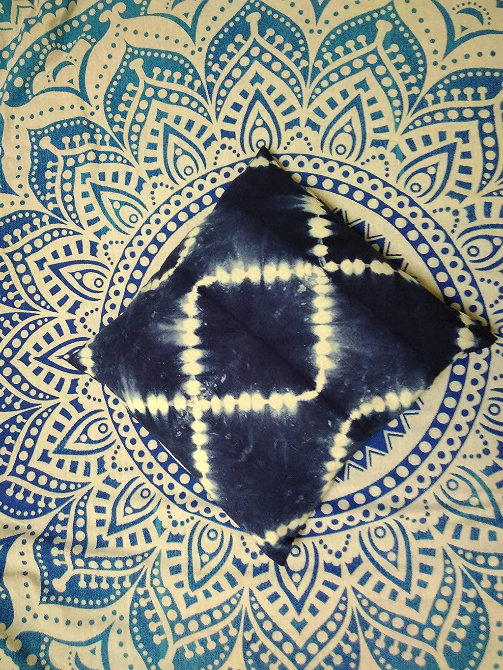 Indigo Colour, Decorative Cotton Throw, Shibori Sofa Pillow Cases, Tie Dye Shibori Cushion Covers, Bohemian Pillow Shams Outdoor Cushion Cover 16x16 (50)