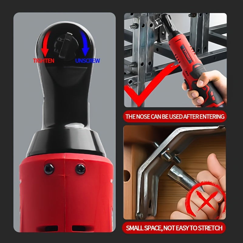 LYUWO 1 Set 12V Cordless Electric Wrench, 45NM 3/8'' Ratchet, Illuminated Remove Screws & Nuts Automotive Repair Tool, Right Angle Wrench, Power Tools