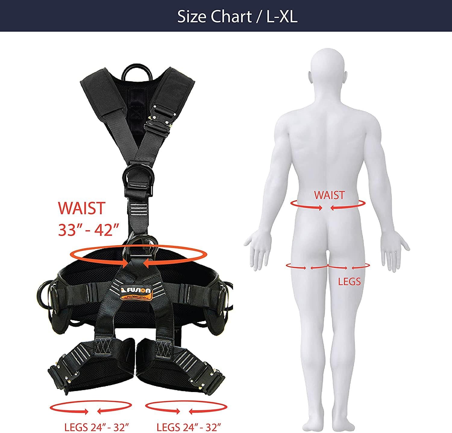 Fusion Climb Tac Rescue Tactical Full Body EVA Padded Heavy Duty Adjustable Zipline Harness 23kN L-XL Black