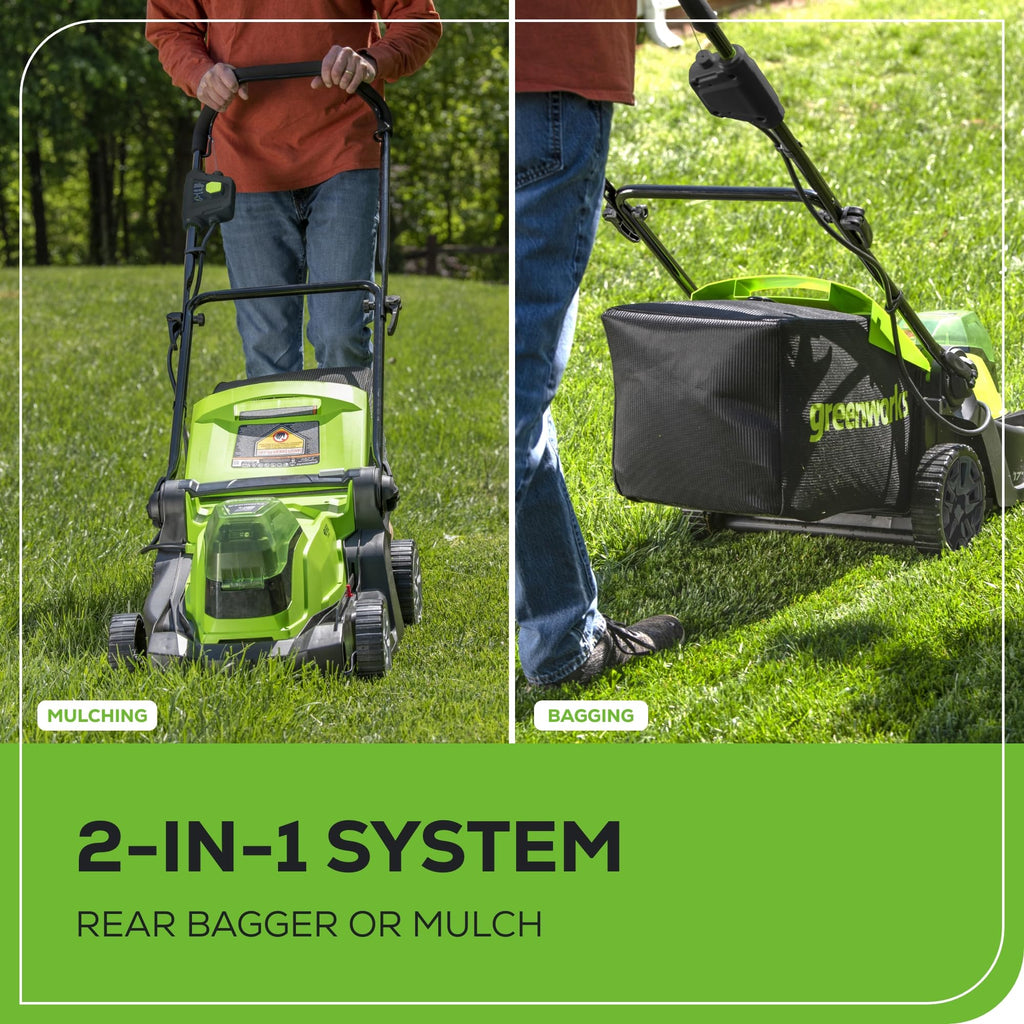 48V (24V x 2) 17" Brushless Cordless Push Lawn Mower, Includes (2) 4.0Ah Batteries and Dual Port Rapid Charger((200+ Compatible Tools, 45Min Runtime)