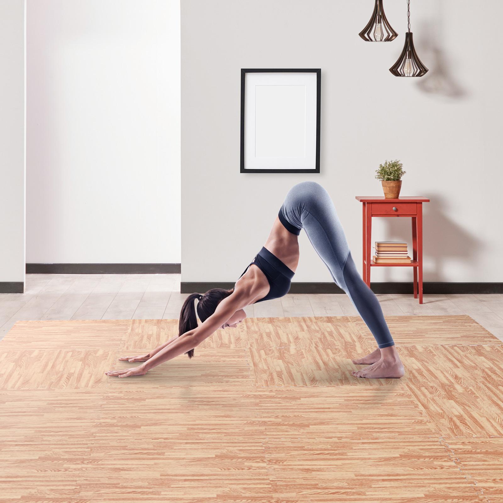 Soozier HomCom 96 Sq Ft. Dark Grain Look EVA Foam Exercise Floor Mats with Easy Connect  &amp; Soft Feel/Material