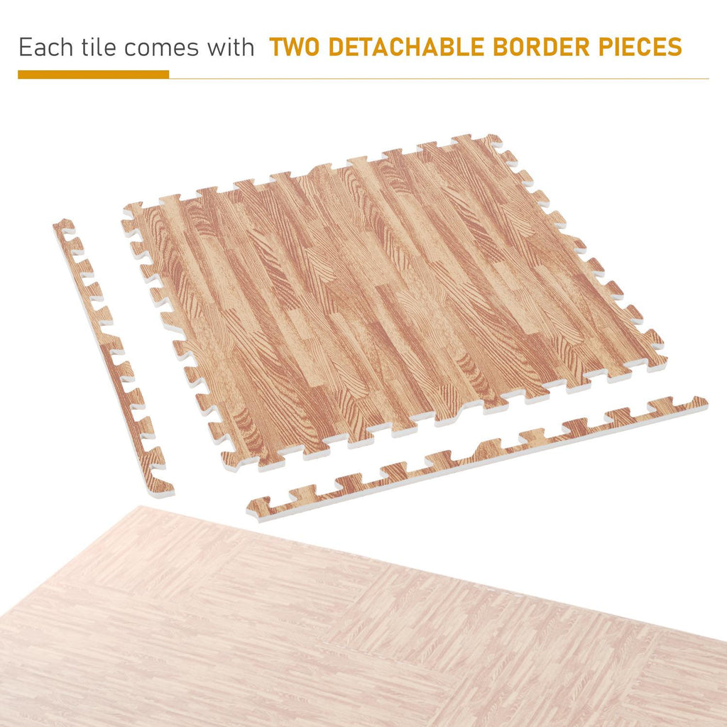 Soozier HomCom 96 Sq Ft. Dark Grain Look EVA Foam Exercise Floor Mats with Easy Connect  &amp; Soft Feel/Material