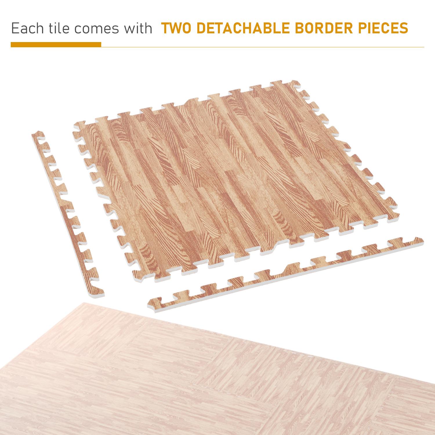 Soozier HomCom 96 Sq Ft. Dark Grain Look EVA Foam Exercise Floor Mats with Easy Connect  &amp; Soft Feel/Material
