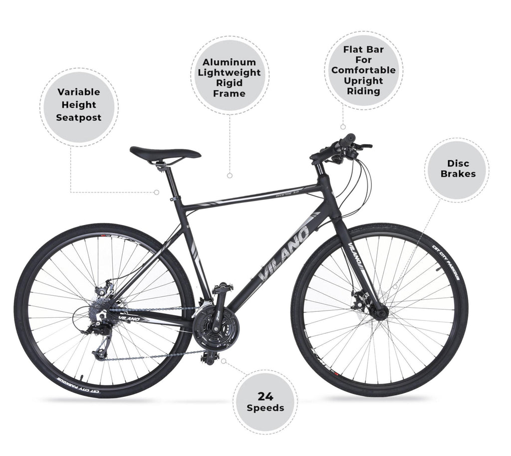 Vilano Diverse 3.0 Performance Hybrid Road Bicycle, 24 Speed Disc Brakes