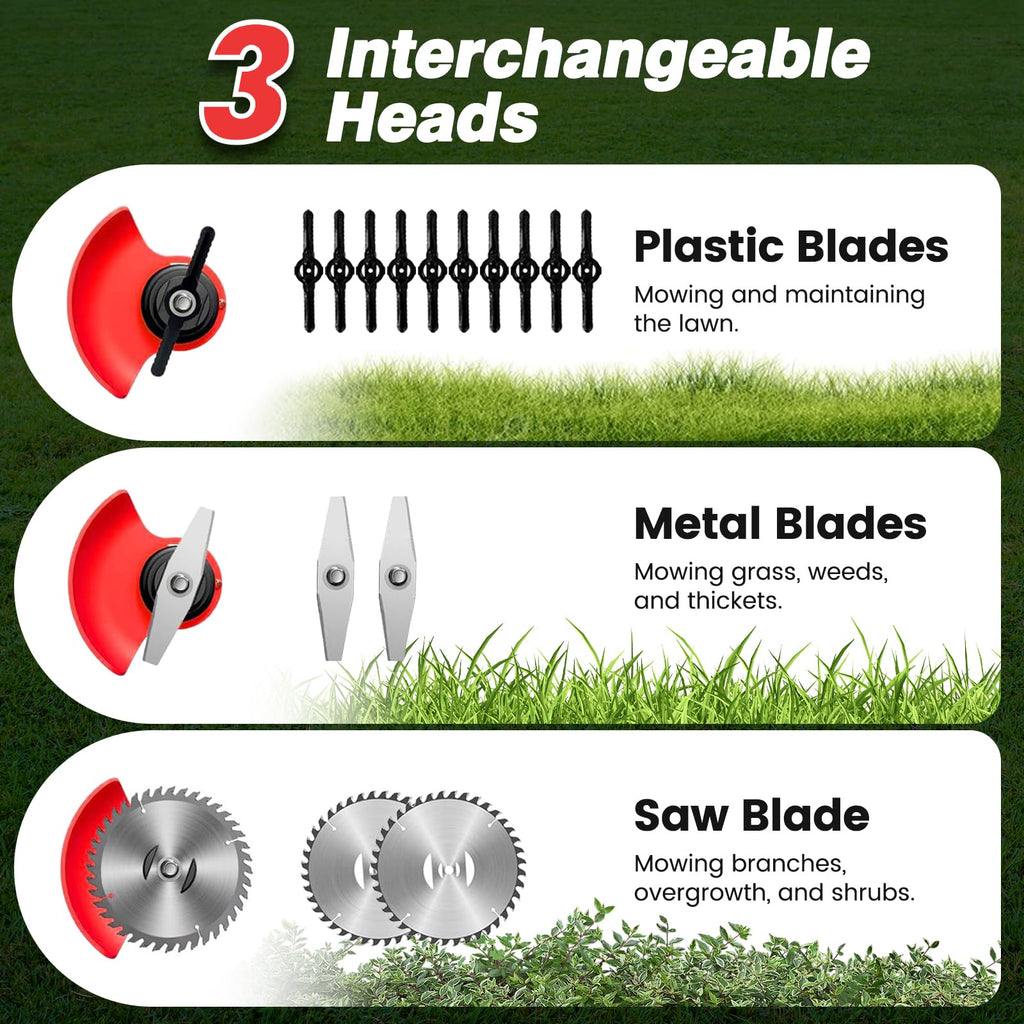 24V Electric Weed Wacker with Wheels, Grass Trimmer Cordless, 3 in 1 Weed Eater Battery Powered with 2pcs Batteries &amp; Charger, Weed Trimmer/Brush Cutter/Edger Lightweight for Lawn &amp; Yard