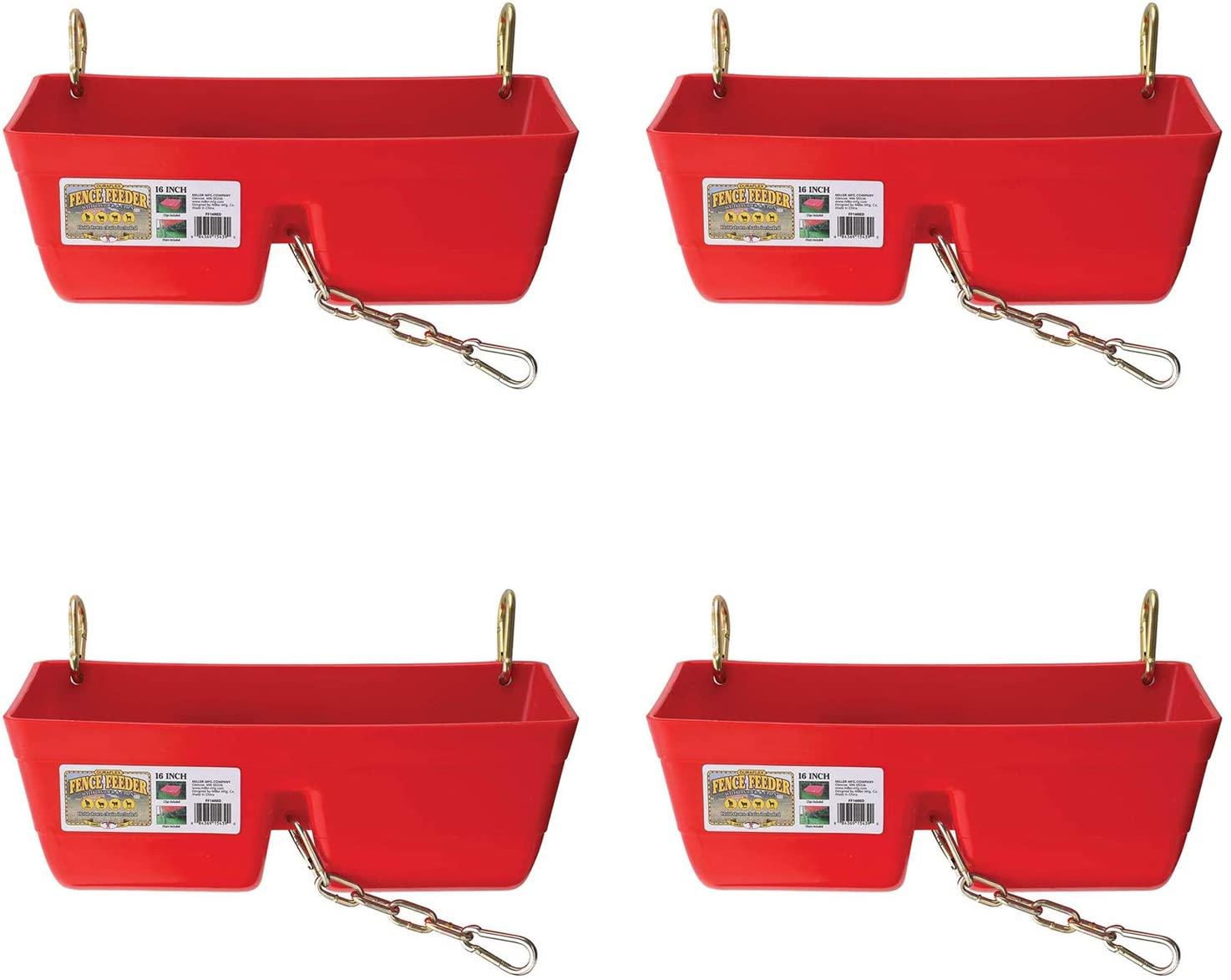 little giant ff16red 9 quart heavy duty plastic feed trough bucket fence feeder with clips for livestock &amp; pets, red (4 pack)