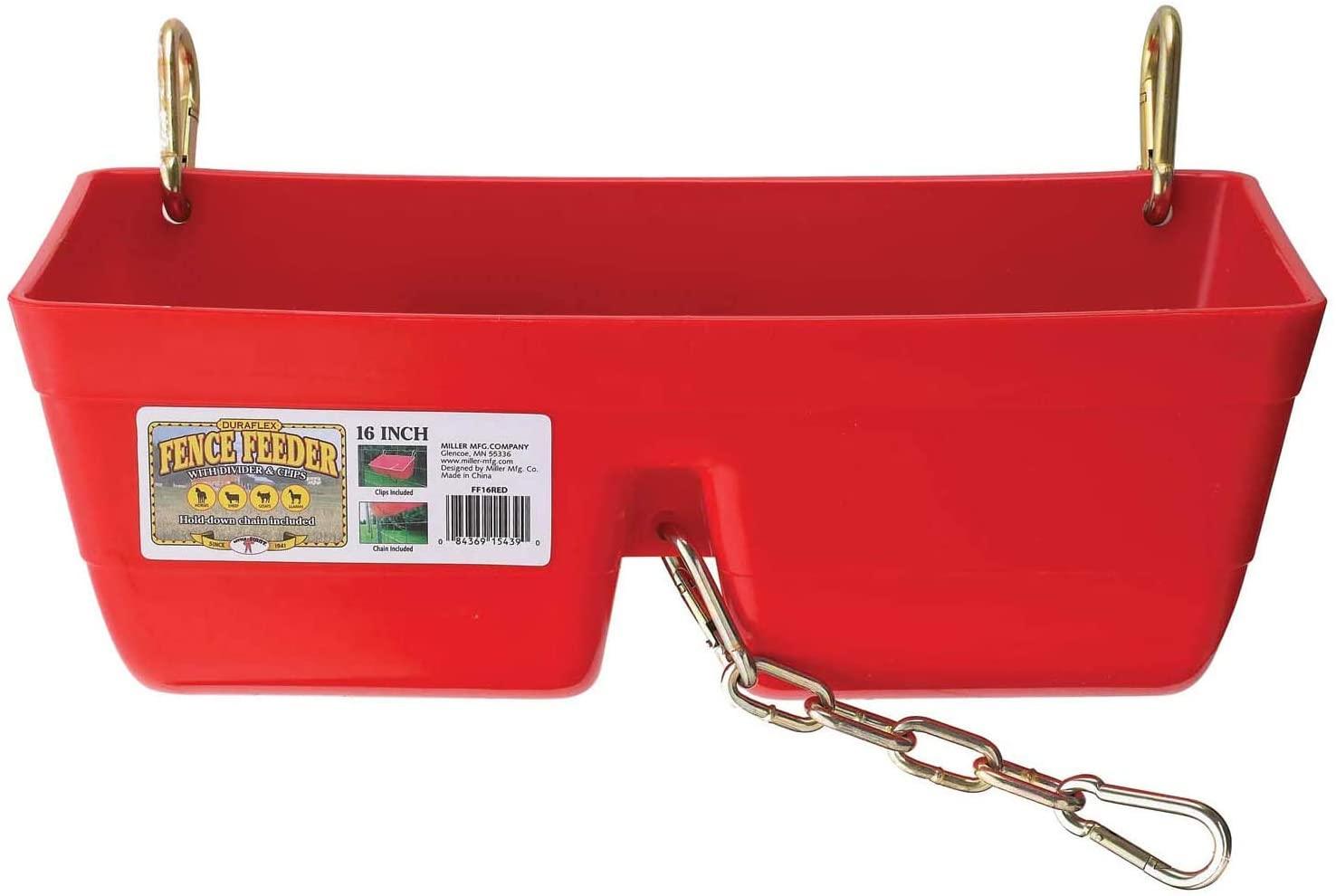 little giant ff16red 9 quart heavy duty plastic feed trough bucket fence feeder with clips for livestock &amp; pets, red (4 pack)