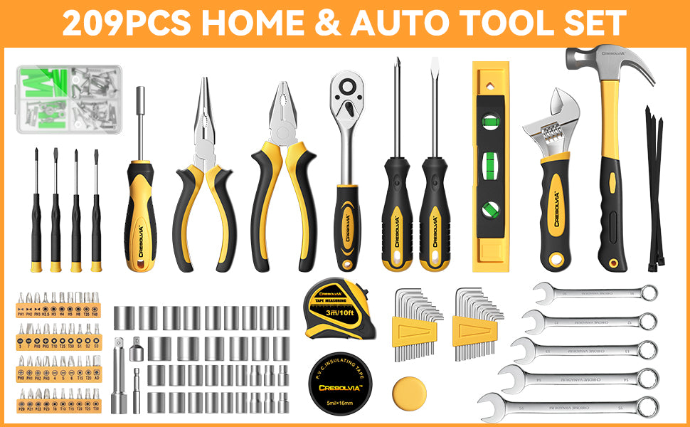 209 Piece Tool Kit for Home Socket Wrench Auto Repair Tool Set,General Household Tool box,Basic Hand Tool Kit,Perfect for Homeowner, Diyer, Handyman