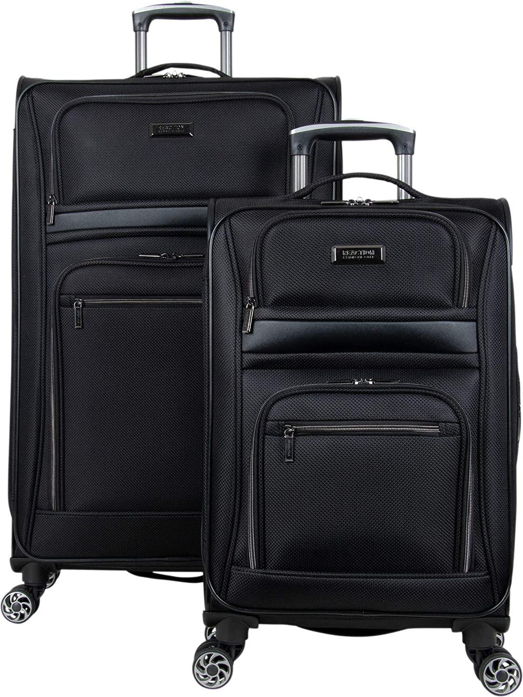 Rugged Roamer Luggage Collection Lightweight Softside Expandable 8-Wheel Spinner Travel Suitcase Bag, Black, 2-Piece (20" Carry-On / 28" Check Size)