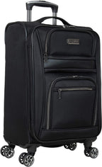 Rugged Roamer Luggage Collection Lightweight Softside Expandable 8-Wheel Spinner Travel Suitcase Bag, Black, 2-Piece (20" Carry-On / 28" Check Size)