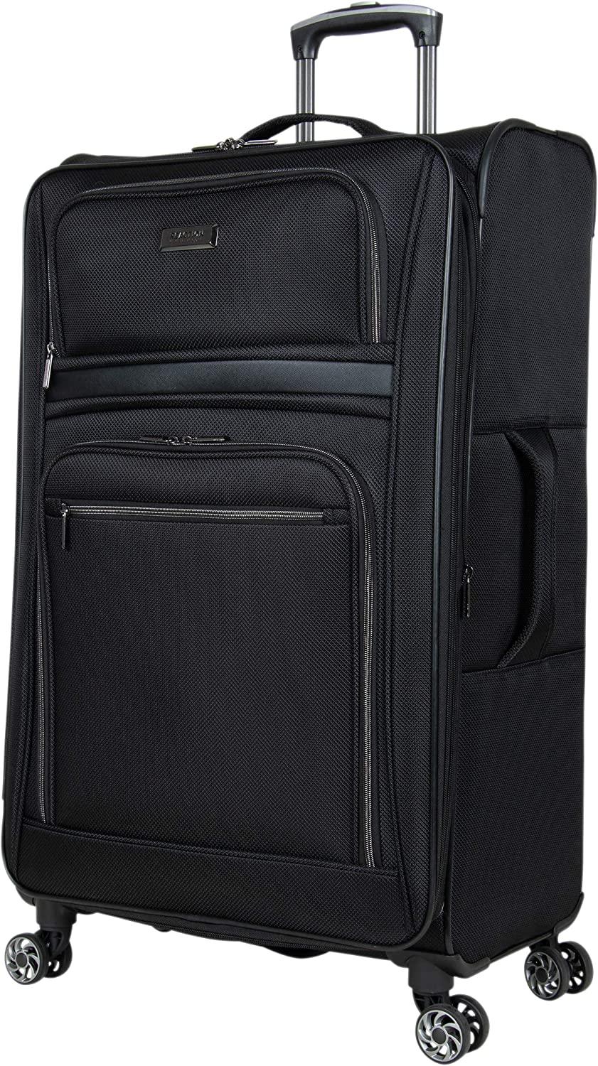 Rugged Roamer Luggage Collection Lightweight Softside Expandable 8-Wheel Spinner Travel Suitcase Bag, Black, 2-Piece (20" Carry-On / 28" Check Size)