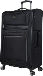 Rugged Roamer Luggage Collection Lightweight Softside Expandable 8-Wheel Spinner Travel Suitcase Bag, Black, 2-Piece (20" Carry-On / 28" Check Size)