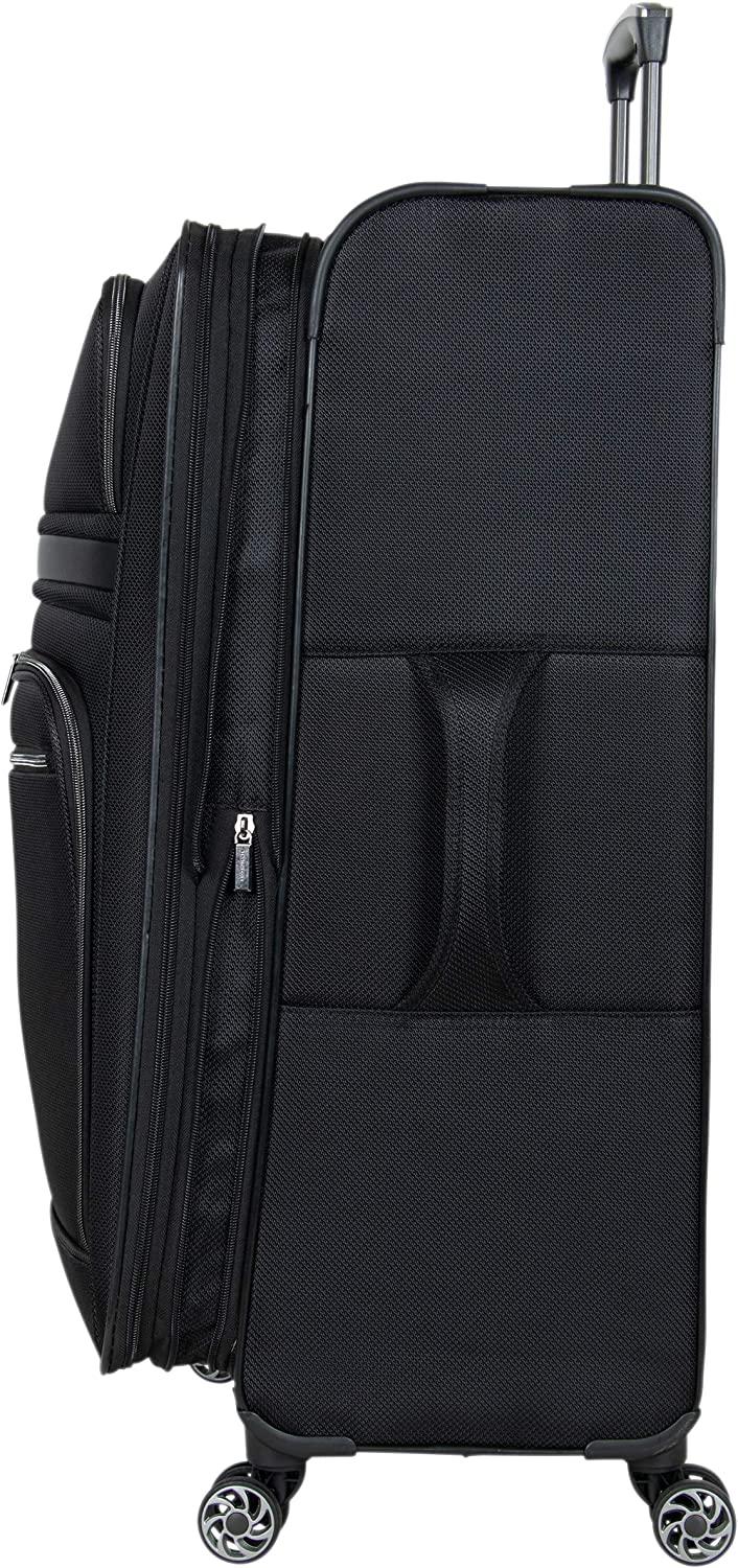 Rugged Roamer Luggage Collection Lightweight Softside Expandable 8-Wheel Spinner Travel Suitcase Bag, Black, 2-Piece (20" Carry-On / 28" Check Size)