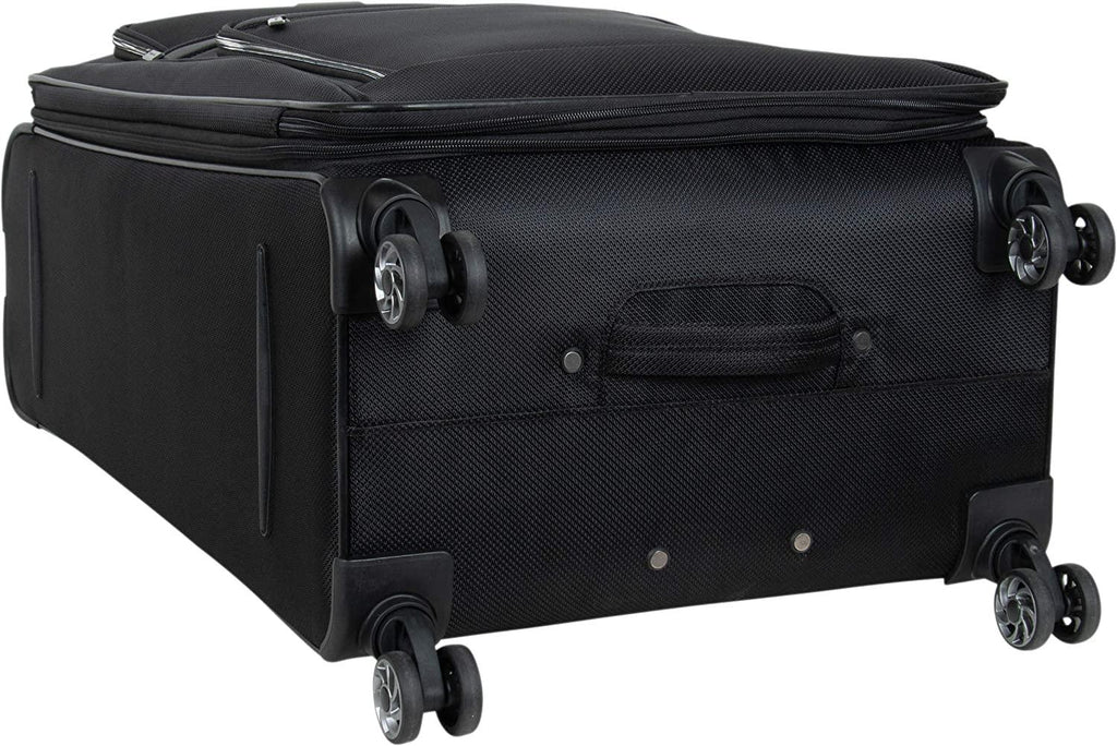 Rugged Roamer Luggage Collection Lightweight Softside Expandable 8-Wheel Spinner Travel Suitcase Bag, Black, 2-Piece (20" Carry-On / 28" Check Size)