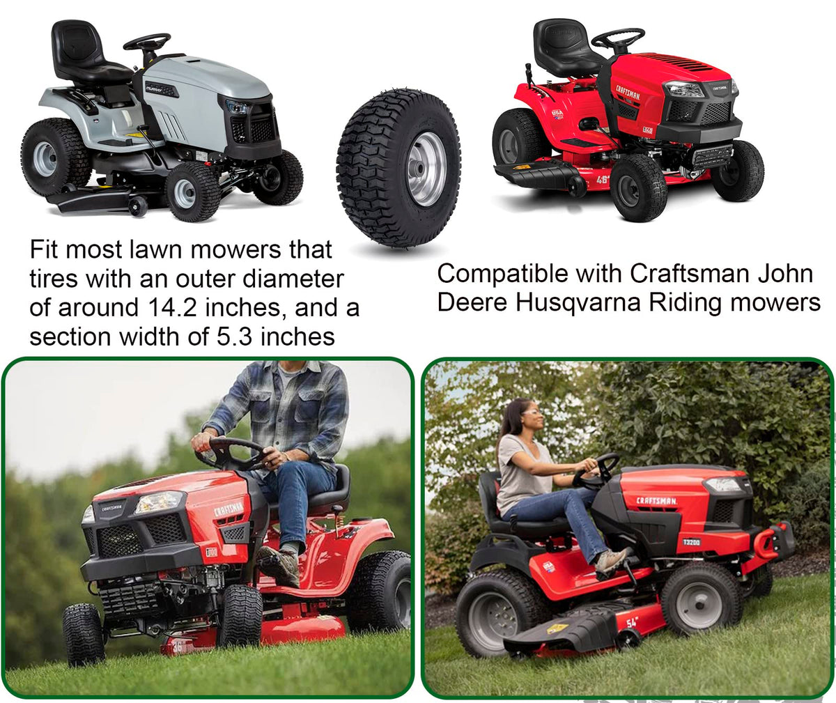 15x6.00-6 Lawn Mower Tire and Wheel Front Tire Compatible with    Riding Mowers Lawn Tractors
