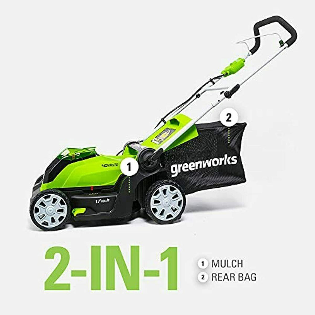 Cordless Lawn Mower 40V 17-inch Brushed 4Ah Lithium Battery Charger Yard Green