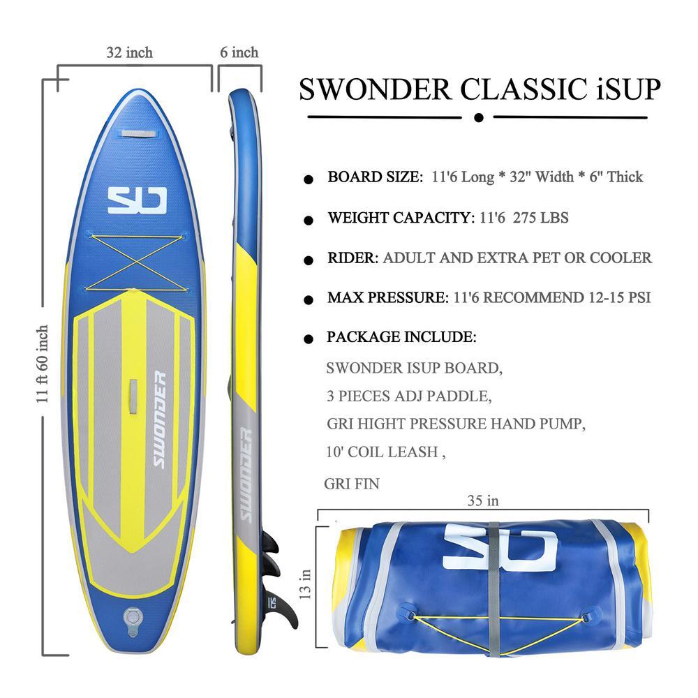 Classic 11 ft. 6 in. Glowworm Premium Inflatable Stand Up Paddle Board with Full SUP Accessories