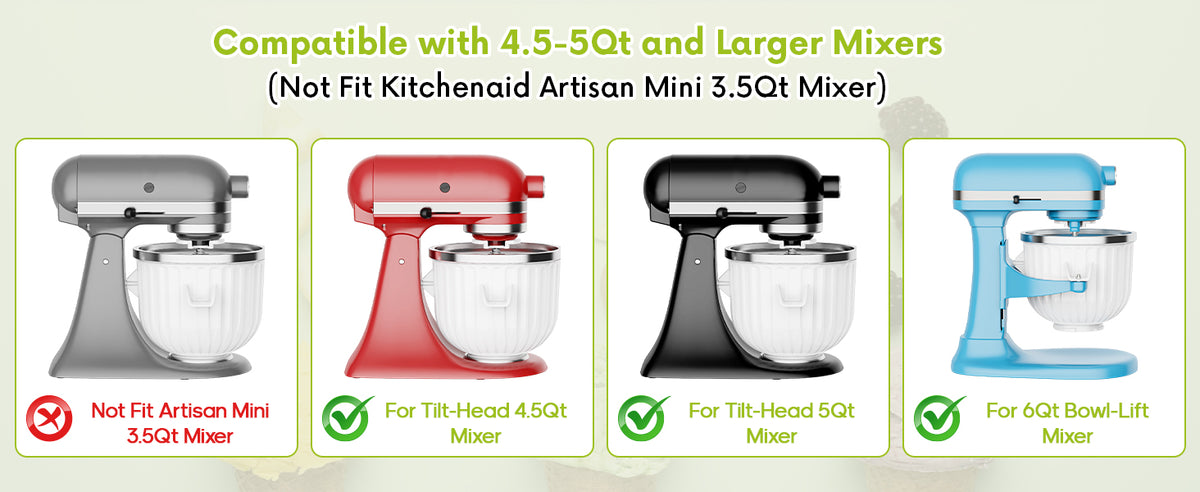 Ice Cream Maker Attachment for  Stand Mixer, Compatible with 4.5/5Qt & Larger  Stand Mixer, 2 Quart Frozen Ice Cream Bowl, Yogurt & Sorbet Gelato, White