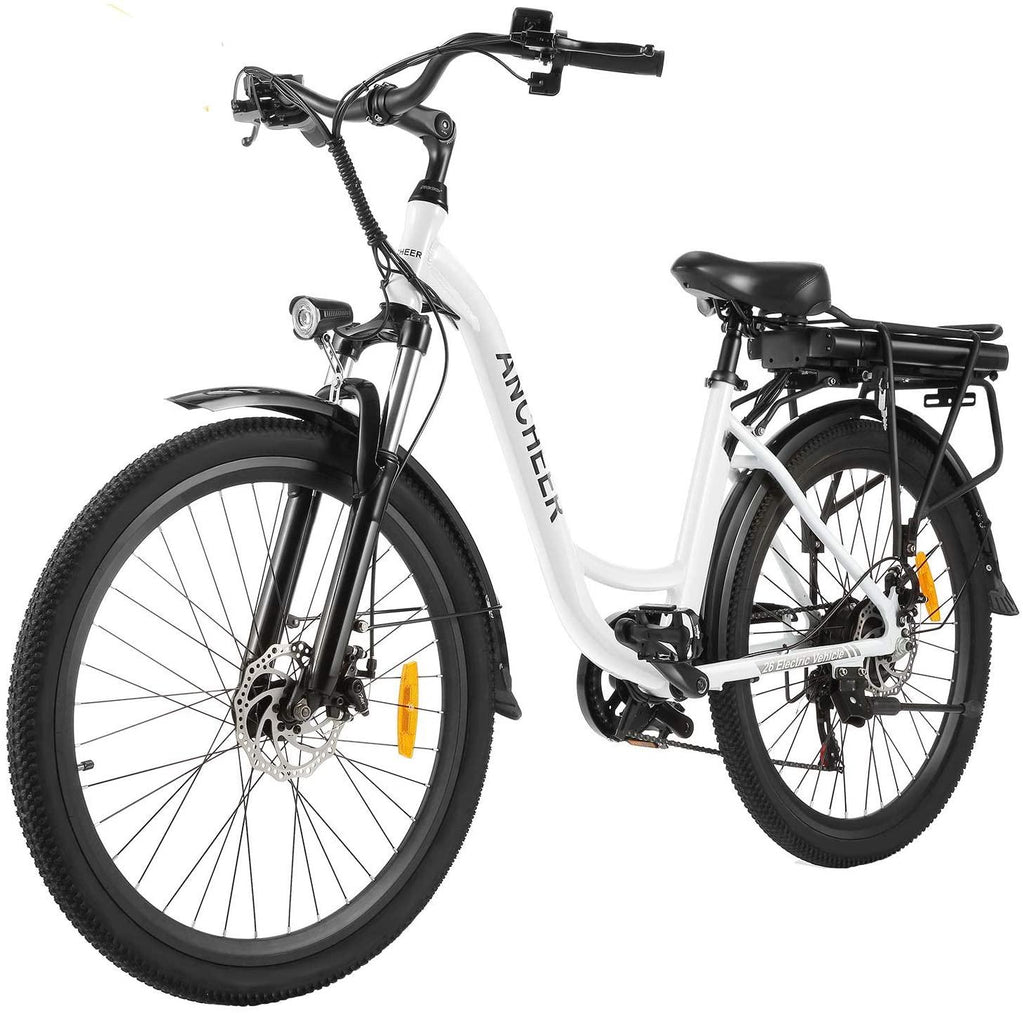 ANCHEER 26" Aluminum Electric Bike, Adults Electric Commuting Bicycle with Removable 12.5Ah Battery, Professional Derailleur with 6 Speed City Ebike