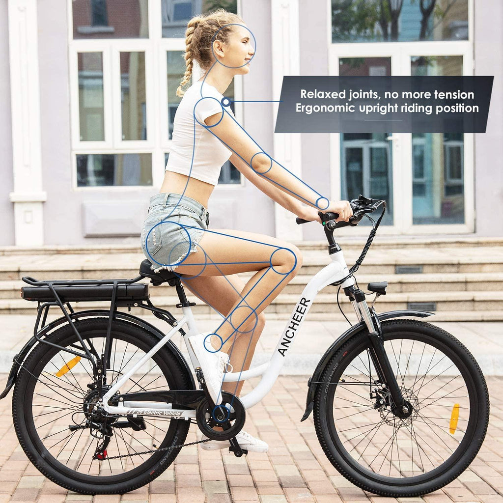 ANCHEER 26" Aluminum Electric Bike, Adults Electric Commuting Bicycle with Removable 12.5Ah Battery, Professional Derailleur with 6 Speed City Ebike