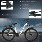ANCHEER 26" Aluminum Electric Bike, Adults Electric Commuting Bicycle with Removable 12.5Ah Battery, Professional Derailleur with 6 Speed City Ebike