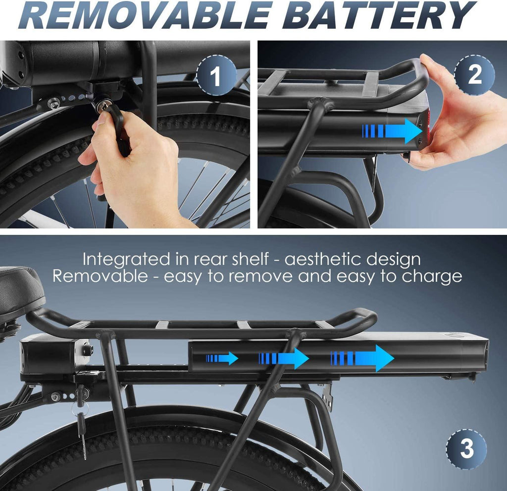 ANCHEER 26" Aluminum Electric Bike, Adults Electric Commuting Bicycle with Removable 12.5Ah Battery, Professional Derailleur with 6 Speed City Ebike