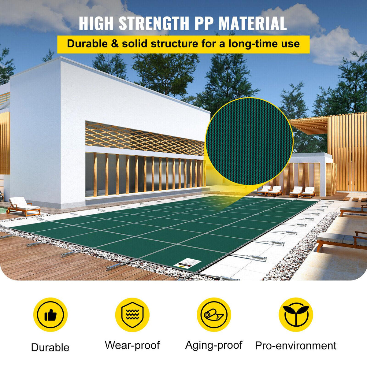vevor pool safety cover 16'x28' 2-ply polypropylene mesh in ground rectangle