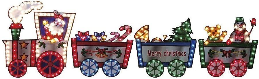 118" Lighted Christmas Train Sculpture Decoration Pre Lit Display Outdoor Christmas Yard Decoration Garden Yard Art Holiday Winter Display