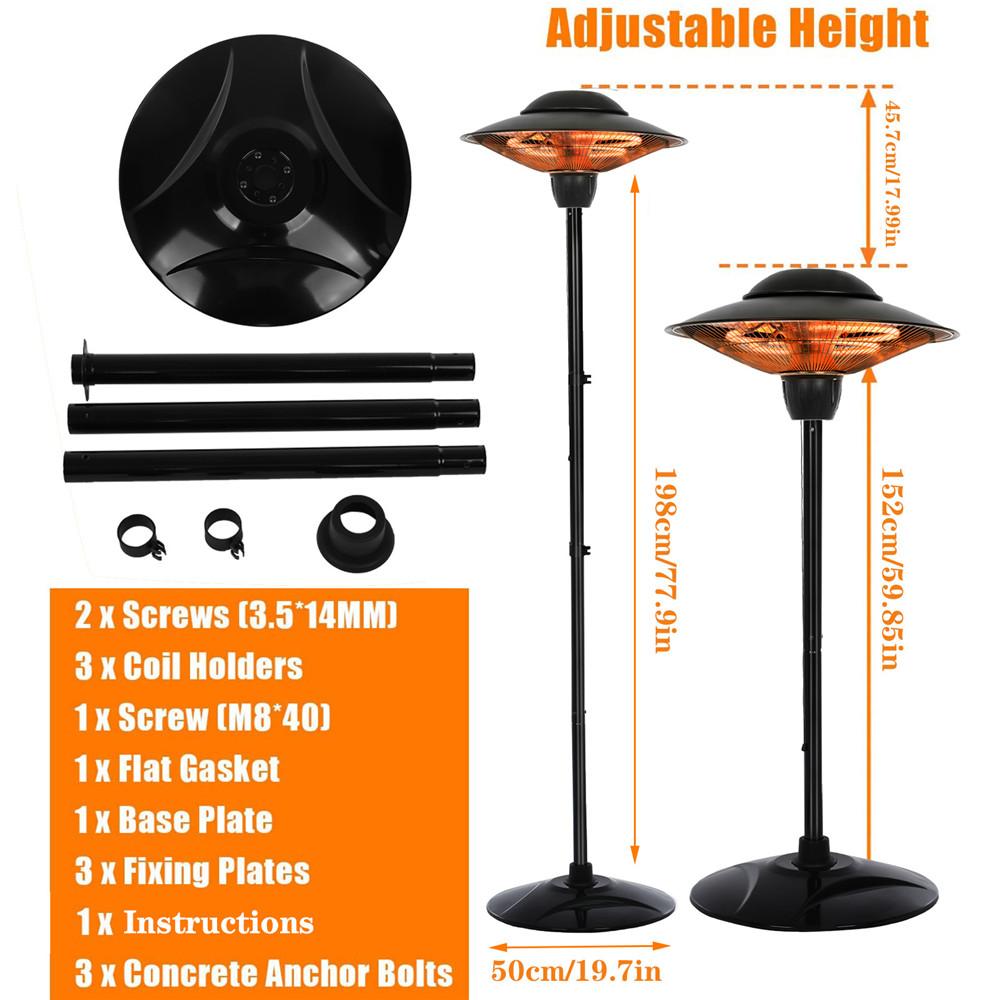 Patio Heater, Outdoor Heater, 1500W Infrared Heater Waterproof Tip-Over Protection Electric Heater for Outdoor Use Freestanding