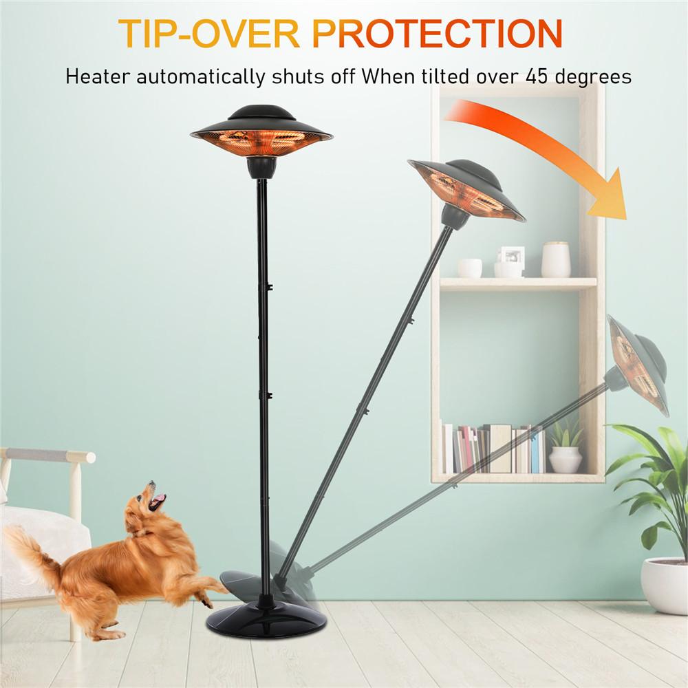 Patio Heater, Outdoor Heater, 1500W Infrared Heater Waterproof Tip-Over Protection Electric Heater for Outdoor Use Freestanding