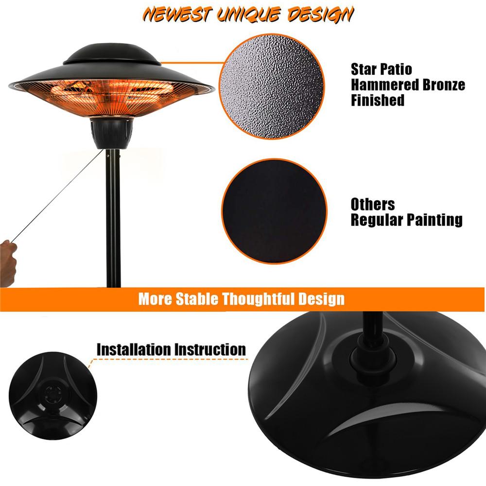 Patio Heater, Outdoor Heater, 1500W Infrared Heater Waterproof Tip-Over Protection Electric Heater for Outdoor Use Freestanding