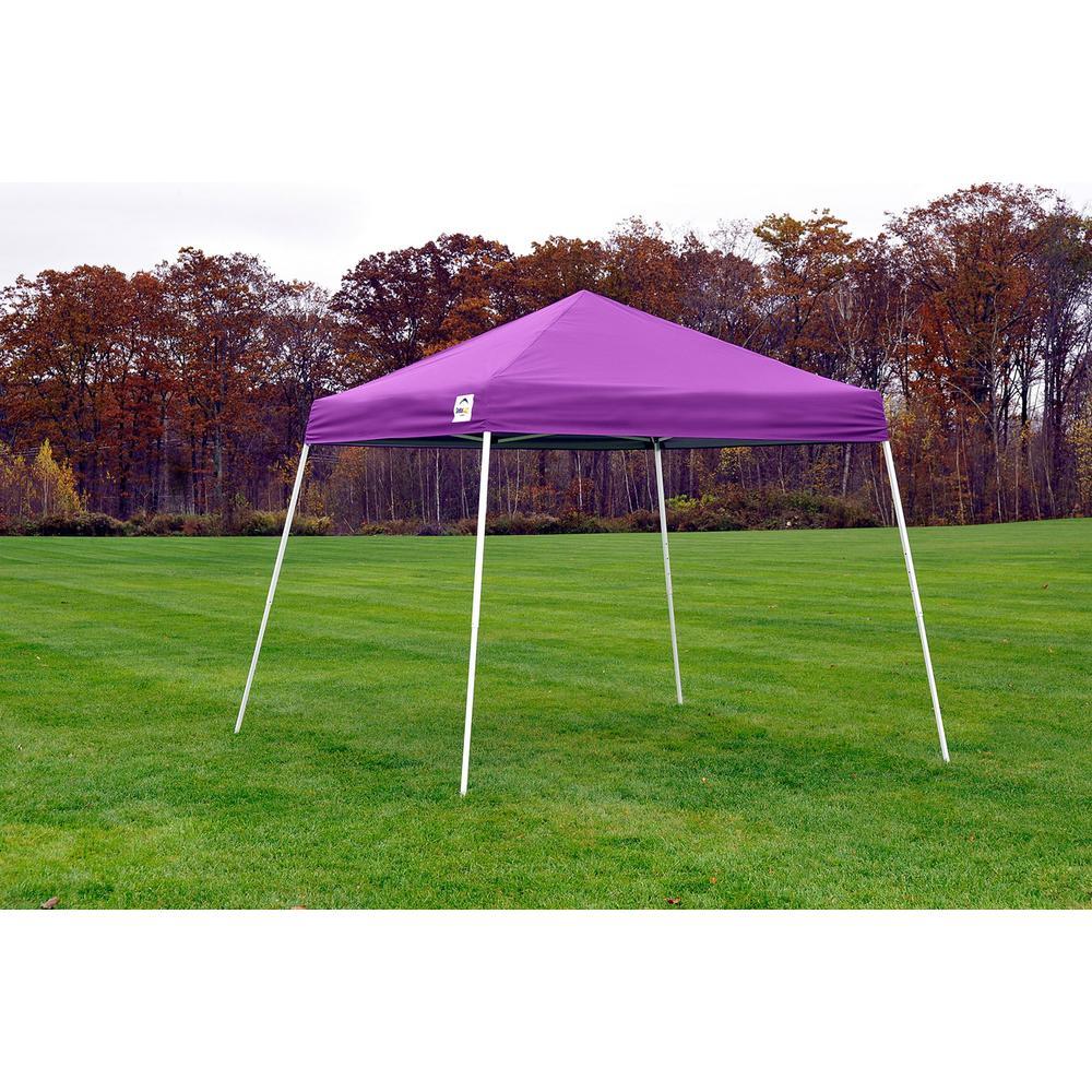 10 ft. D x 10 ft. W Slant-Leg Pop-Up Canopy w/ Purple Cover, Black StoraBag, and 4-Position-Adjustable Steel Frame