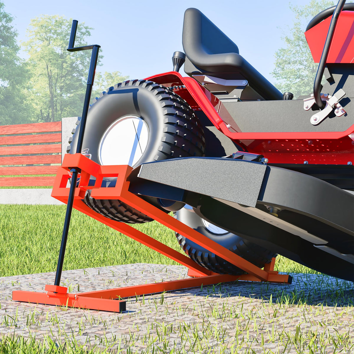 Lawn Mower Lift Jack 880Lbs Riding Mower Lift with Manual Handle and Power Tool Extension Handle Space-Saving Foldable Lawn Tractor Lift for Lawn mowers and Garden Tractors (Orange)